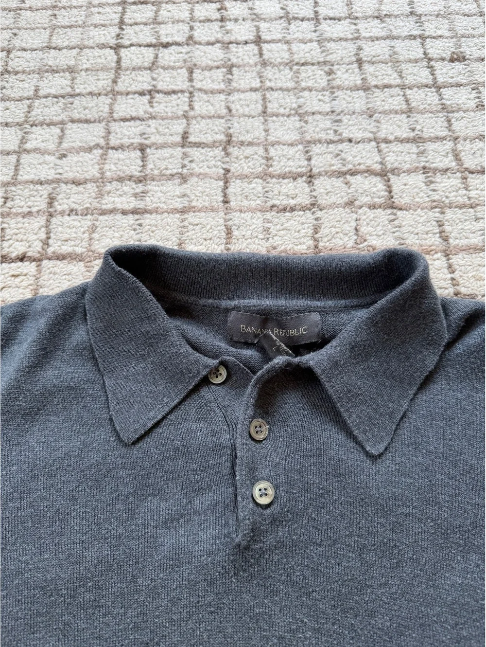 Mens Banana Republic cotton gray long sleeve polo preppy minimalist quiet luxury